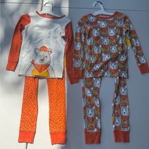 Cat & Jack Bear Print Pajama Set - Orange and White 2-Pajama Sets (5T) NWT
